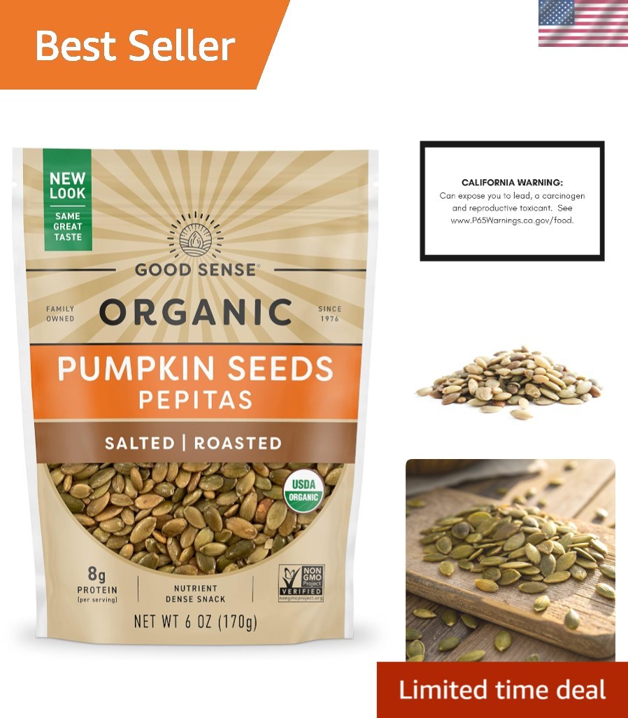 Organic Roasted & Salted Pumpkin Seeds – 6 Oz Snack High in Protein & Nutrients