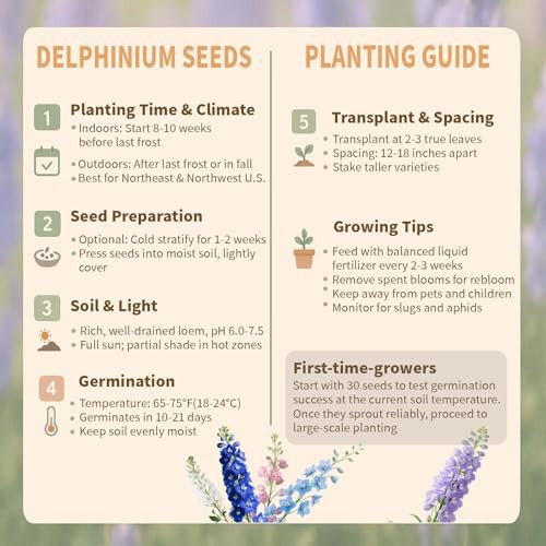 16000+ Delphinium Seeds Perennial – 2 Pack Mixed Color Larkspur Seeds for