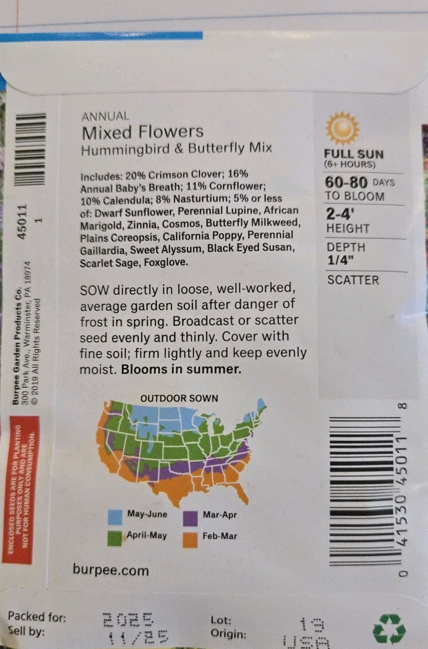 BURPEE MIXED FLOWERS HUMMINGBIRD & BUTTERFLY MIX ANNUAL