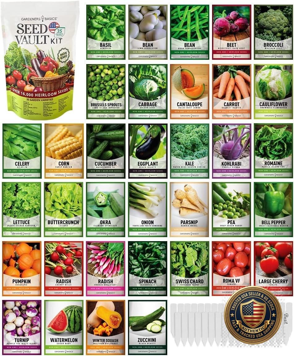 Vegetable Seeds Kit 16000+ Non-GMO Heirloom 35 Varieties Garden
