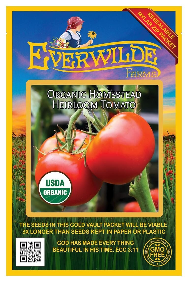 50 Organic Homestead Heirloom Tomato Seeds – Everwilde Farms Mylar Seed Packet
