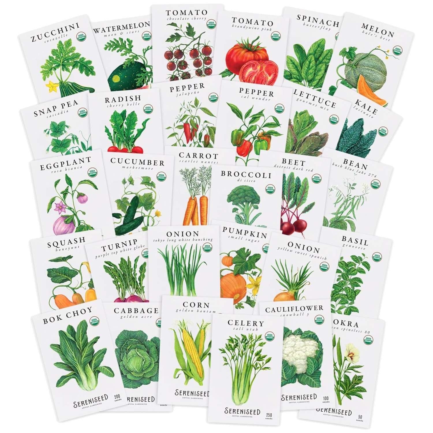 Organic Vegetable Seed Collection – 30 Varieties for Spring Planting & Full Sun