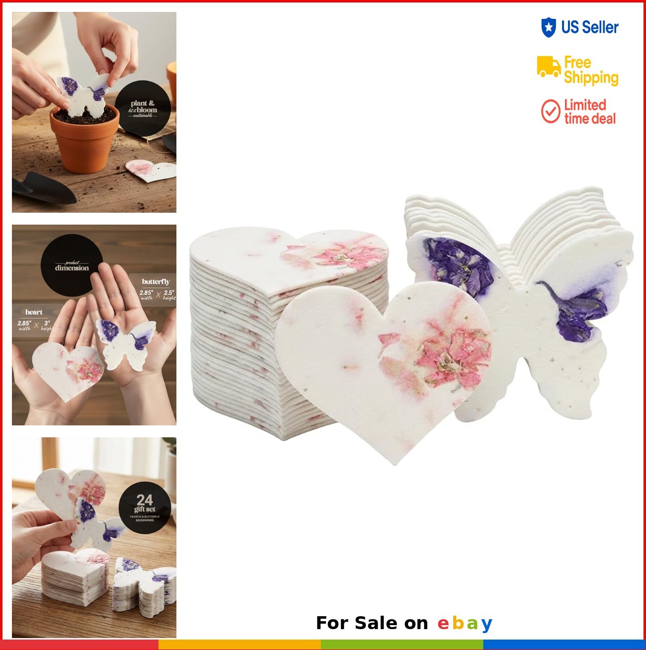 Seed Paper Set 48 Writable Plantable Wildflower Hearts Butterflies for Gifting