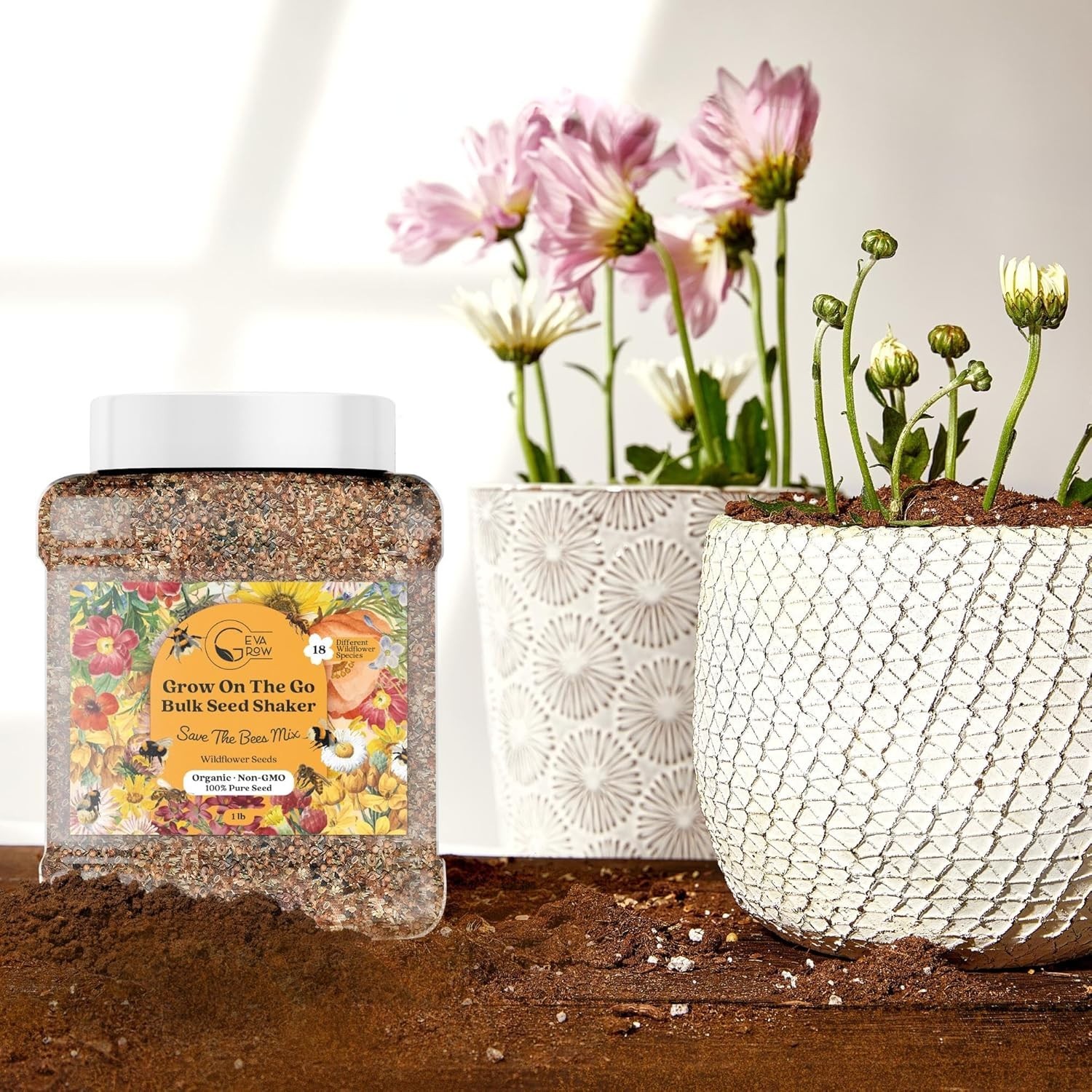 Save the Bees Wildflower Mix 1LB Tub – 300,000+ Seeds for Bee-Friendly Gardens