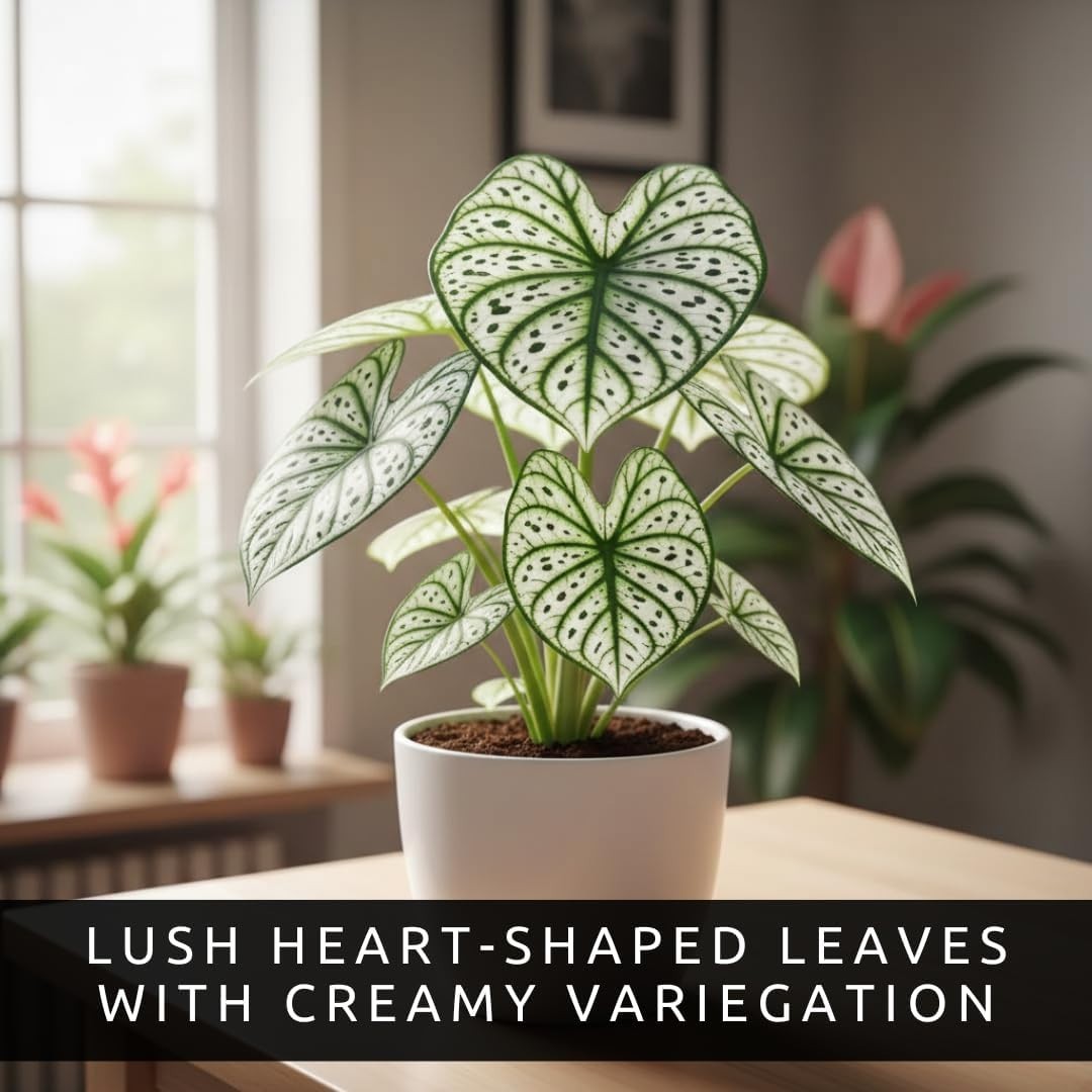 Fancy Green and White Caladium Bulbs for Planting – Easy to Grow Perennial Ho…