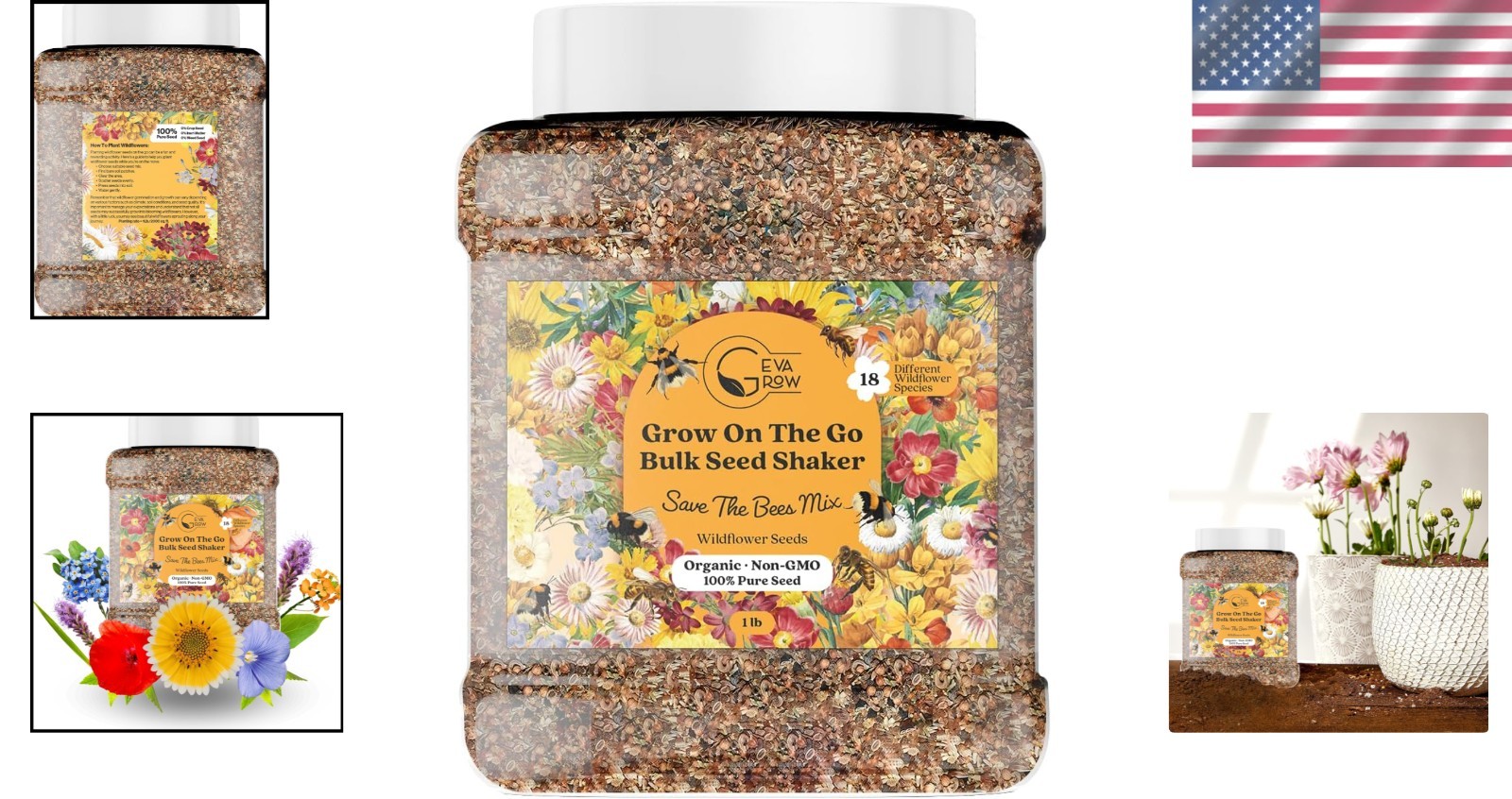 Save the Bees Wildflower Mix 1LB Tub – 300,000+ Seeds for Bee-Friendly Gardens