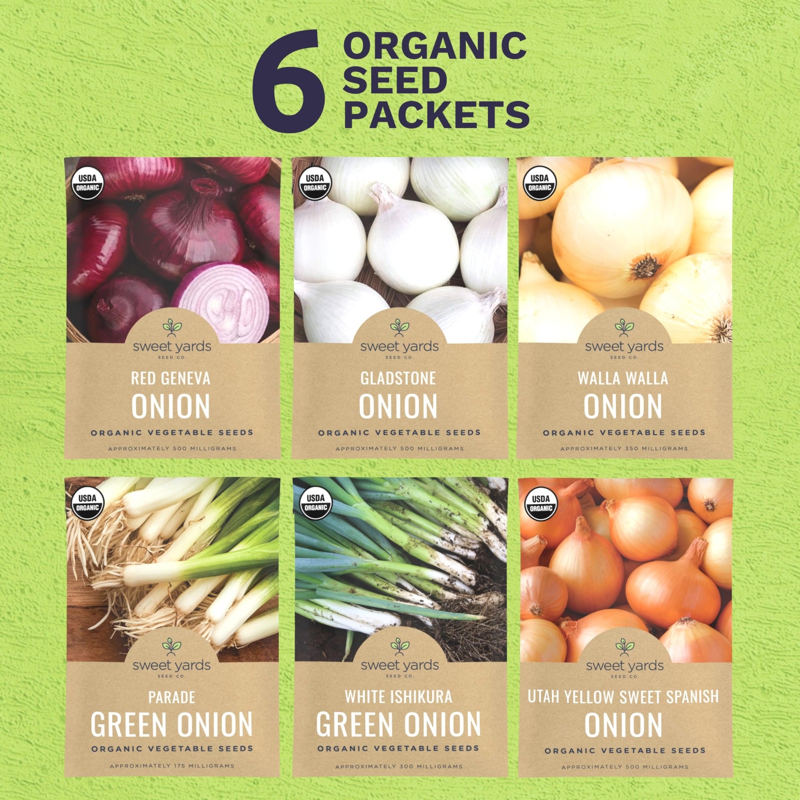 Organic Onion Seeds Variety Pack – 6 Individual Packs – 2026 Season – Walla W…