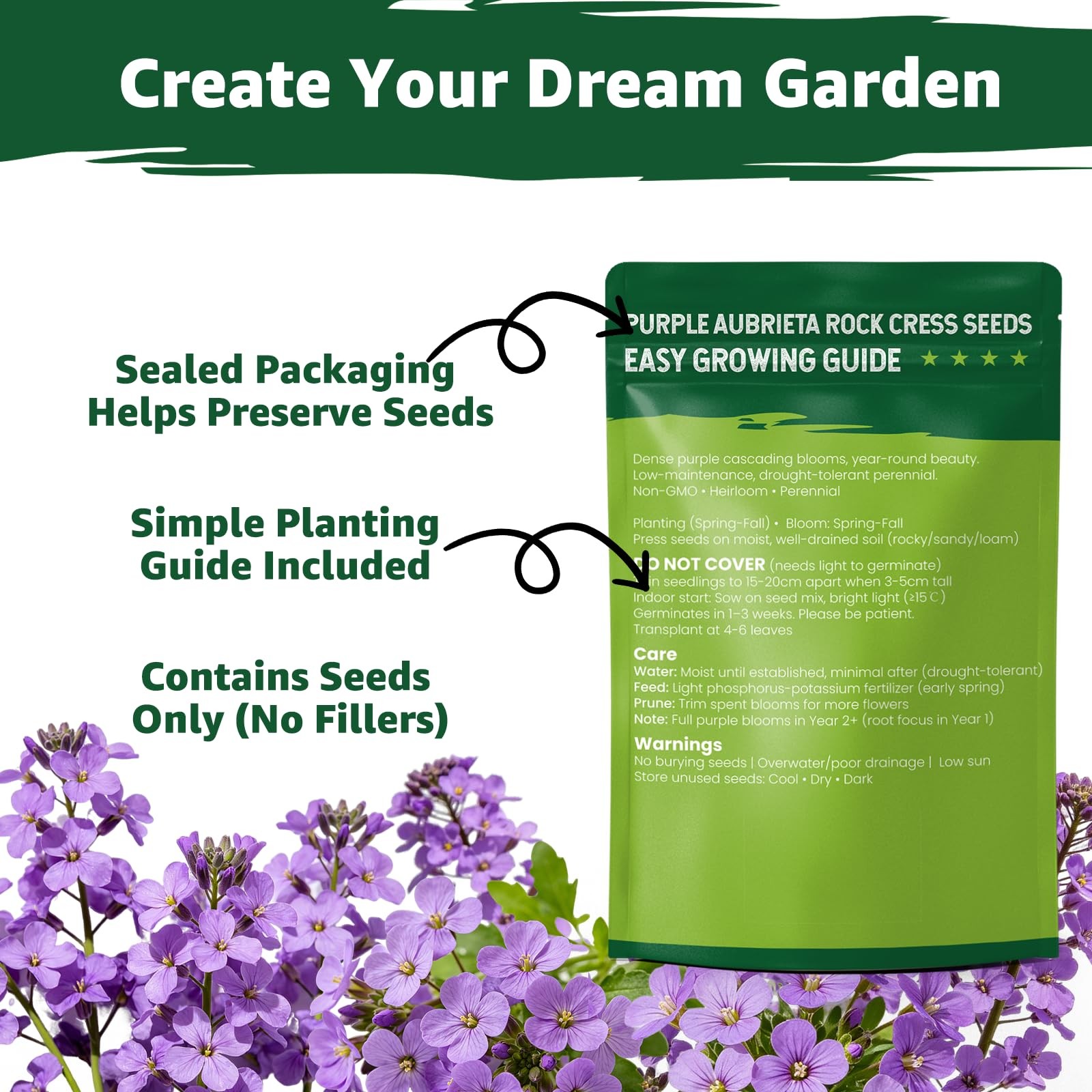 2500+ Purple Aubrieta Rock Cress Seeds for Planting, Perennial Ground Cover F…