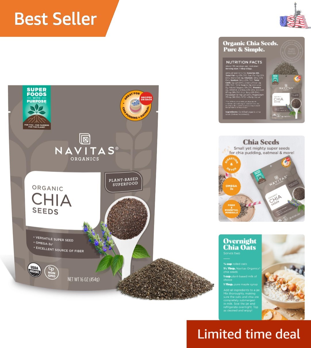 Sustainable Chia Seeds – 16oz Bag, Non-GMO, Kosher Superfood for Healthy Baking