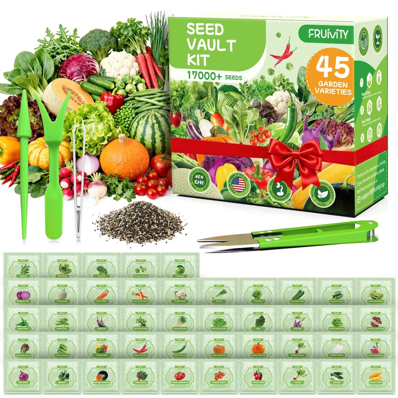 45 Vegetable Seeds Variety Pack – 17,000+ Non-GMO Heirloom for Plant…