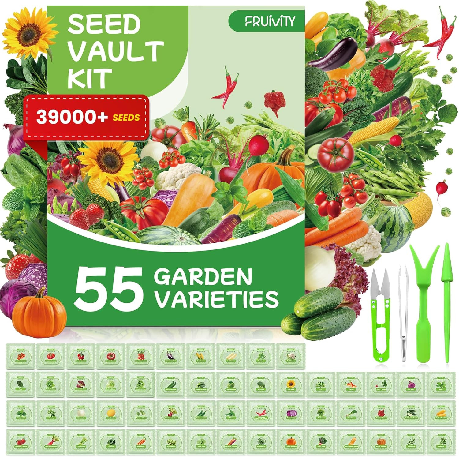 55 Vegetable Seeds Variety Pack – 39,000+ Heirloom Seeds for Planting Vegetables