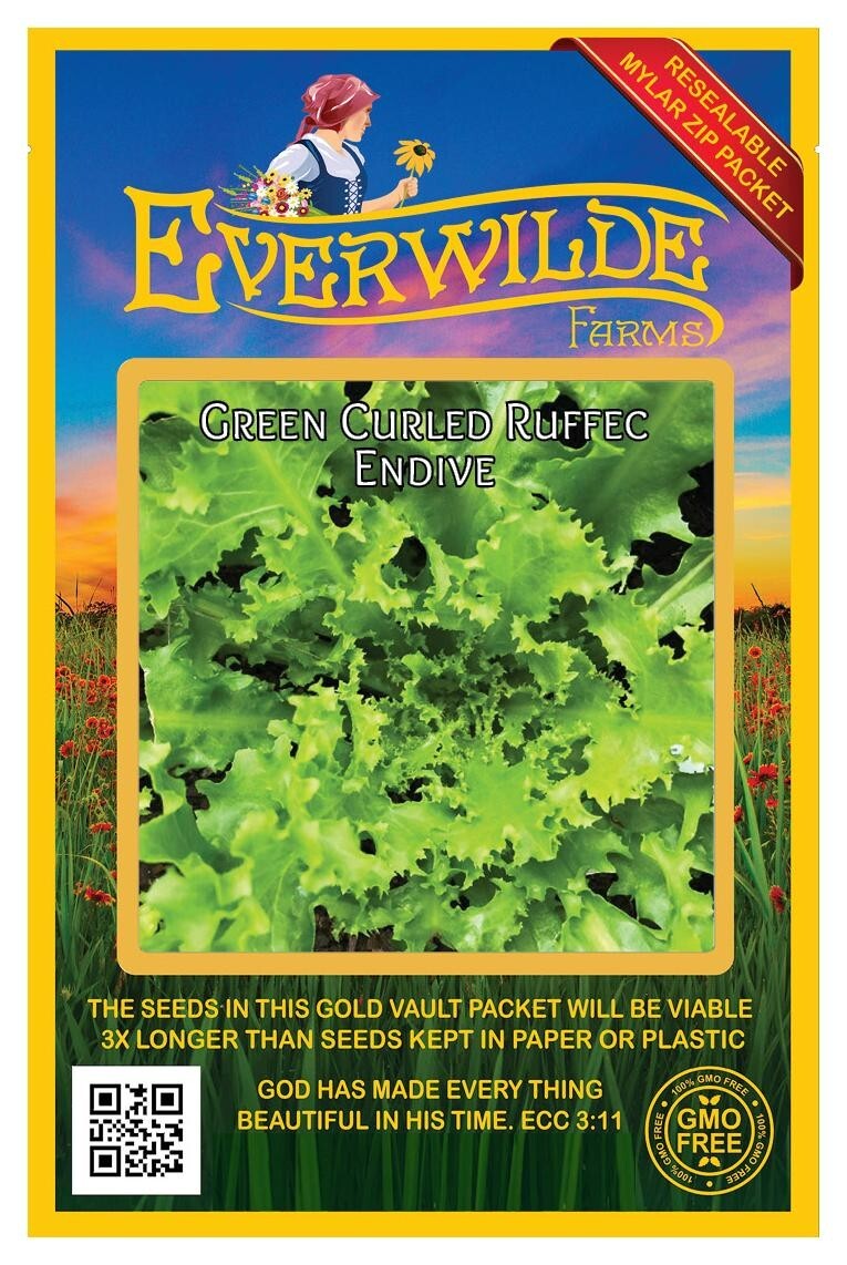 2000 Green Curled Ruffec Endive Seeds – Everwilde Farms Mylar Seed Packet