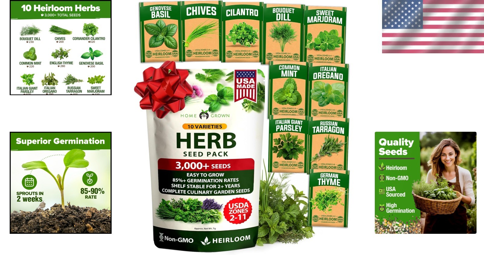 10 Herb Seed Variety Pack – 3,000+ Non-GMO Heirloom Seeds for Culinary Delights