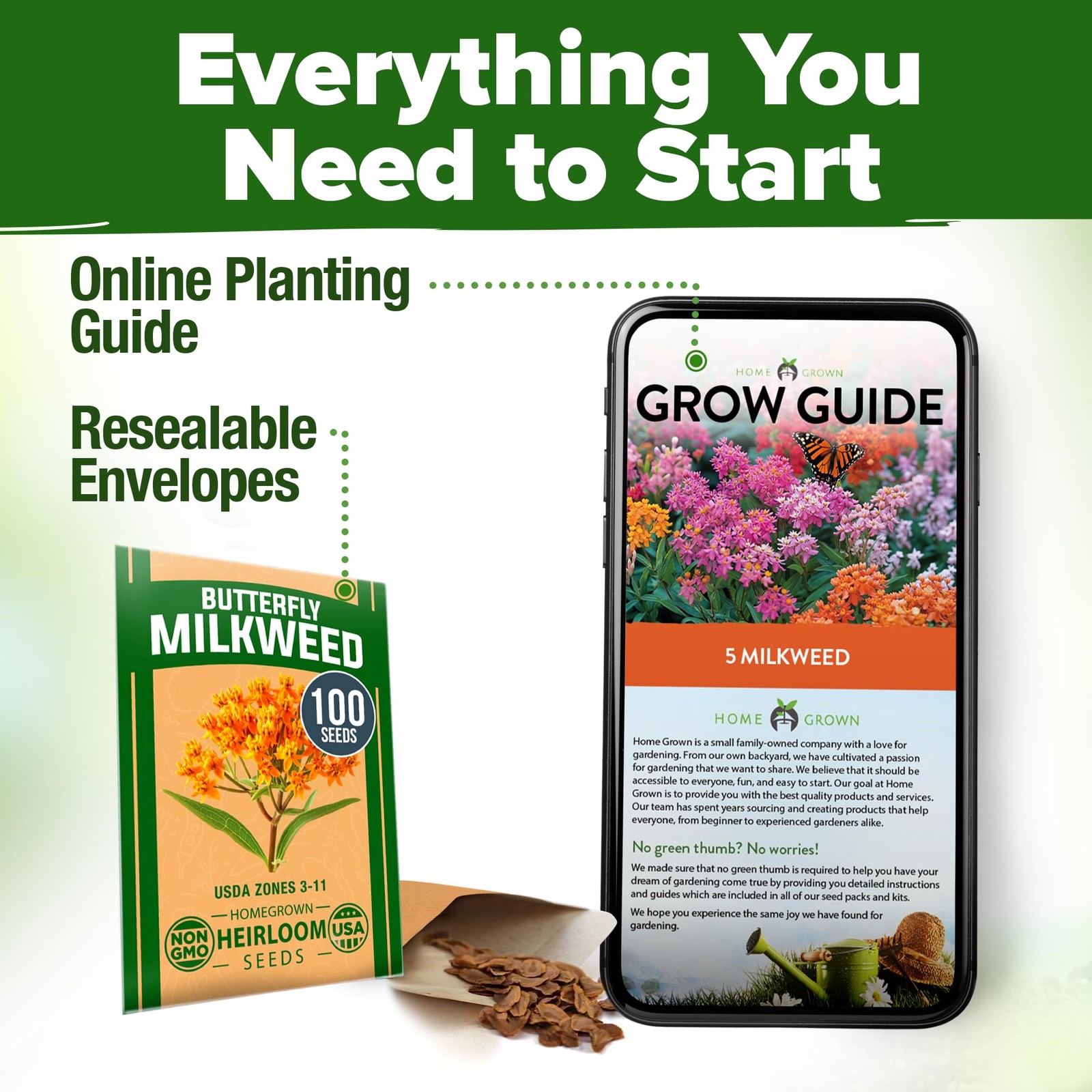 Milkweed Flower Seeds – 500+ Heirloom Perennial Wildflower Seeds (5 Individua…