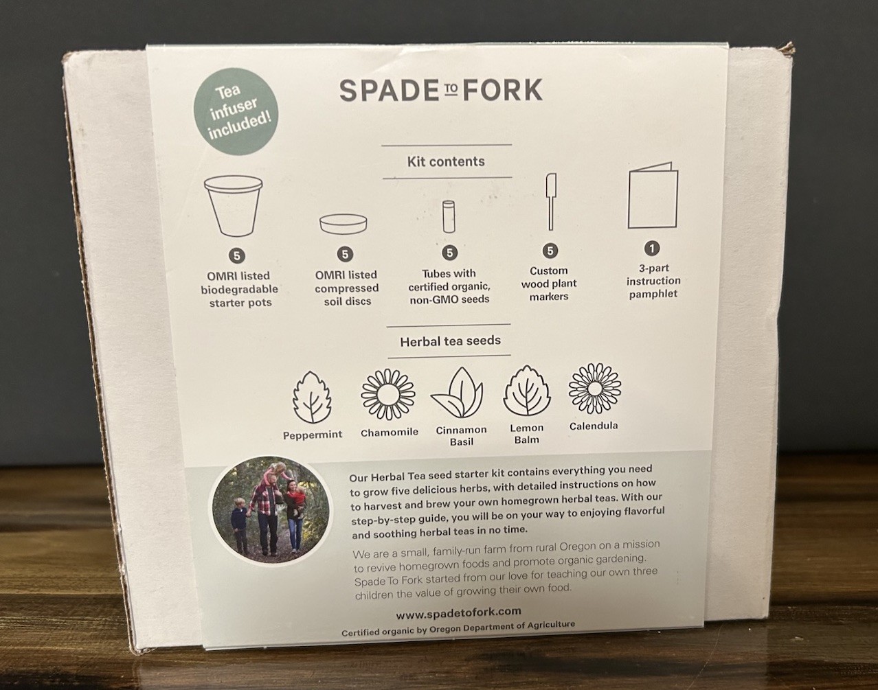 Spade To Fork Organic Home Garden Seed Kit Herbal Tea Peppermint Chamomile &MORE