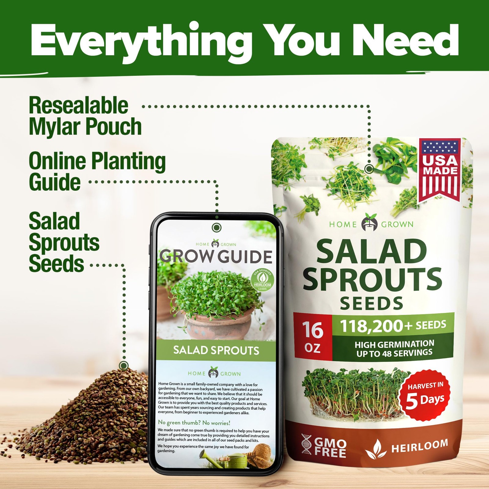 HOME GROWN Premium Sprouting Seeds Mix Microgreens 118,200 Seeds for Indoor …