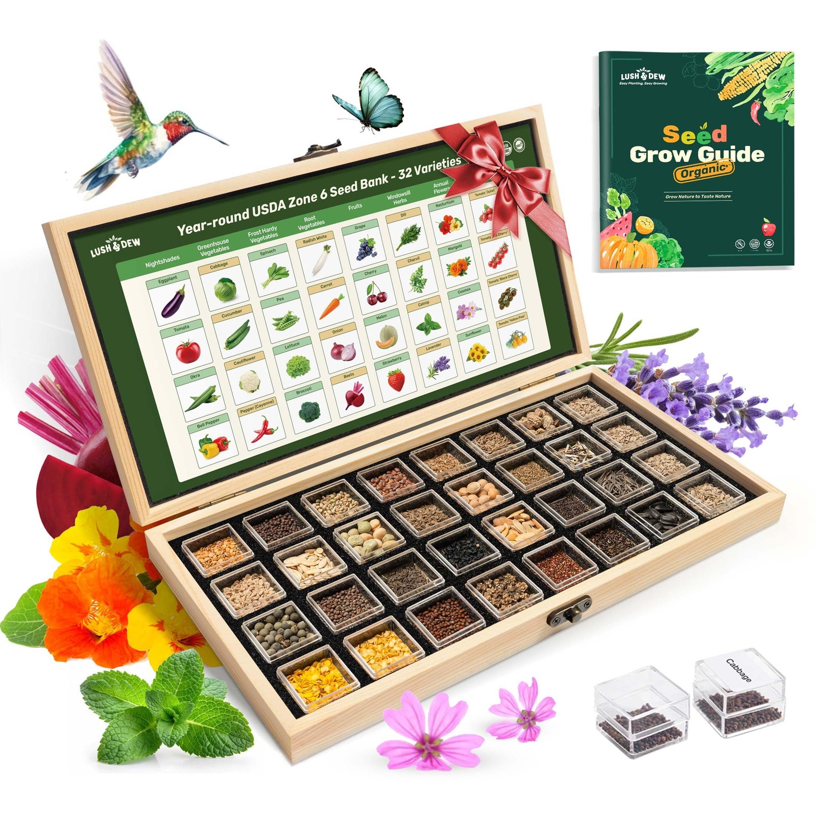 Lush&Dew Year-Round USDA Zone 6 Heirloom Survival Seed Kit, 32 Varieties 30,0…