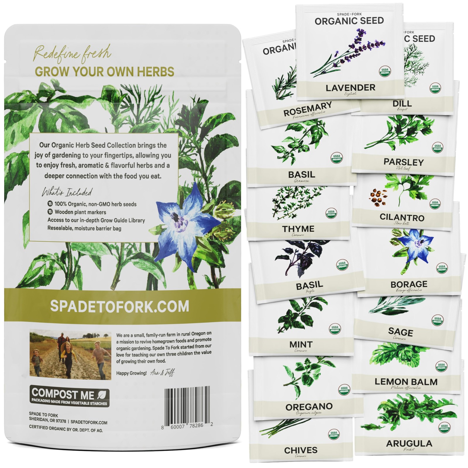 15 Certified Organic Herb Seeds Variety Pack 4X More 10000+ Non GMO Seeds for…