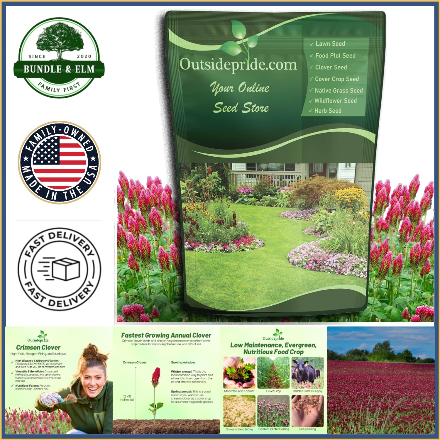 Annual Crimson Clover Seeds, 5 lbs, Ideal for Food Plots and Pasture Improvement