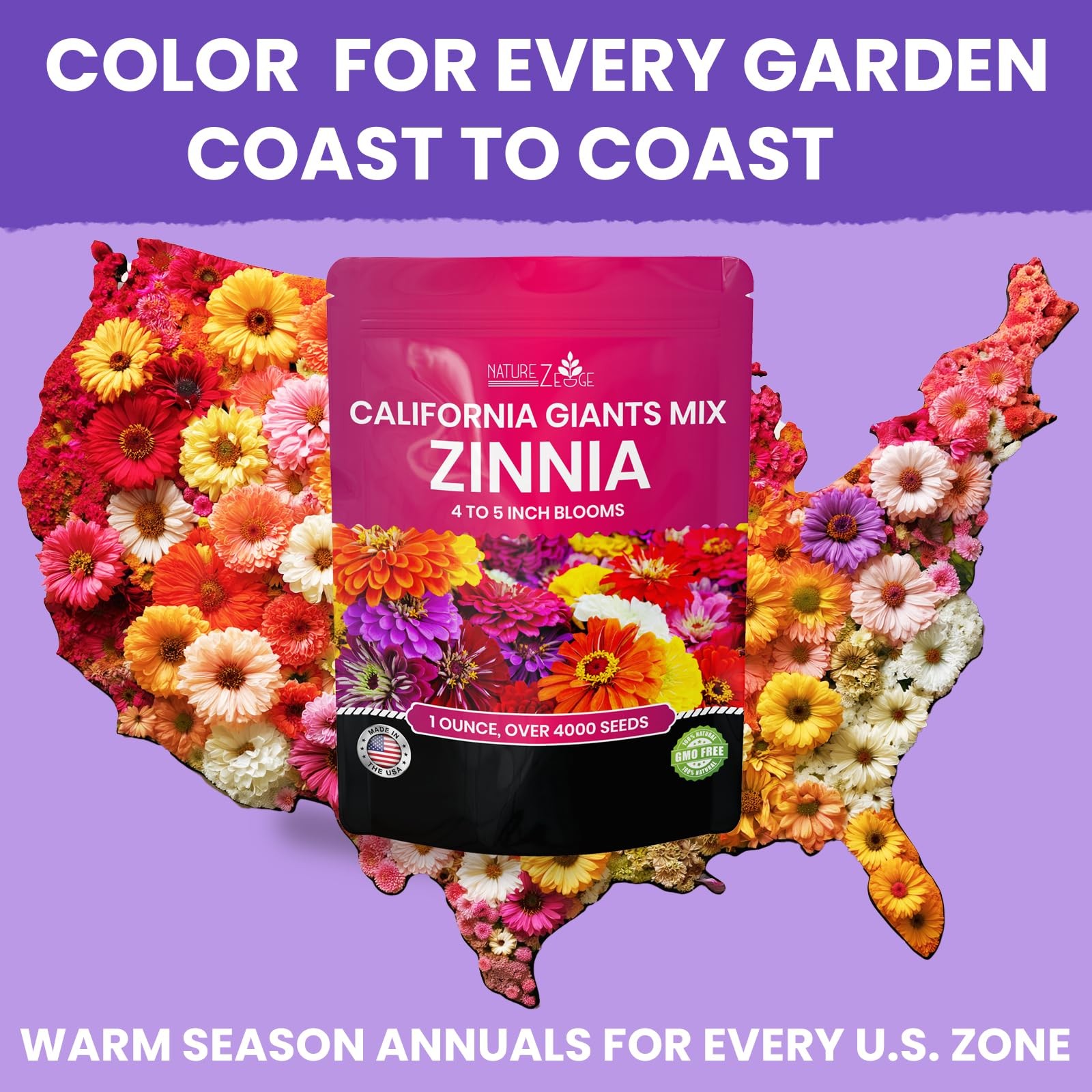 NatureZ Edge Zinnia Seeds for 2026 1/4 lb, California Giants lb