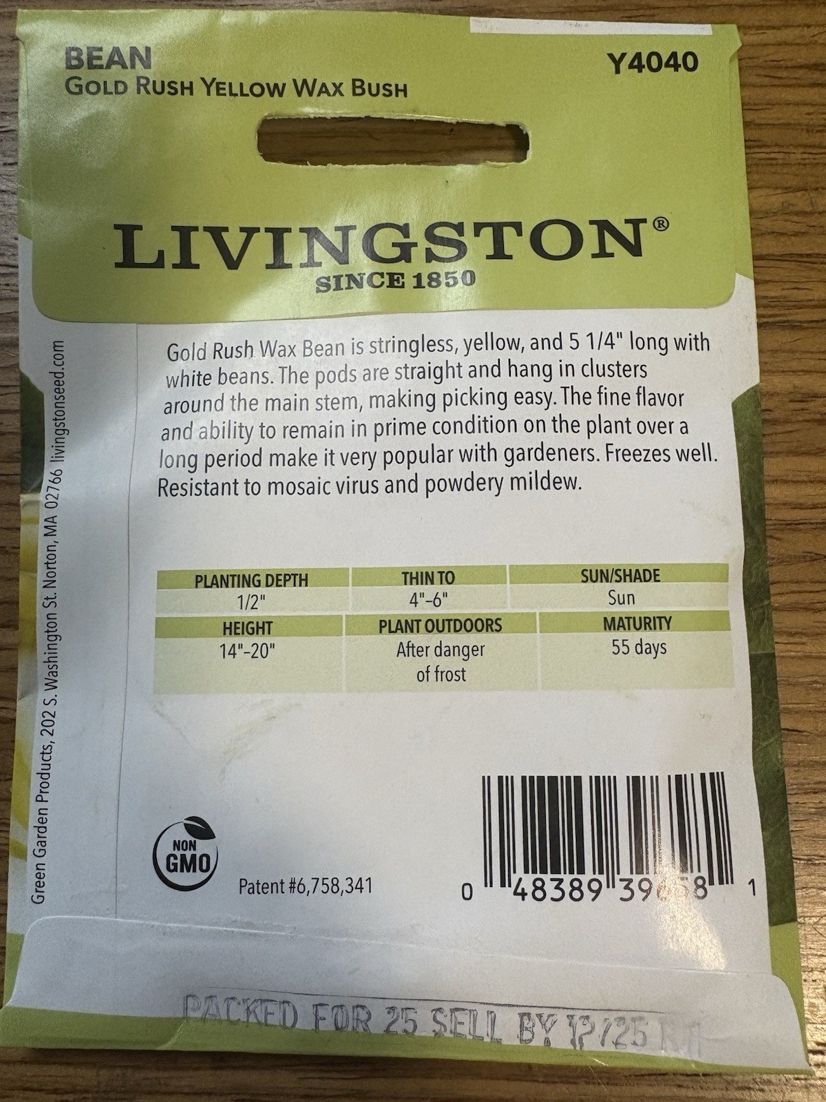10 PACKS OF 10 G Livingston Seeds Gold Rush Yellow Wax Bush Bean Non-GMO Seeds
