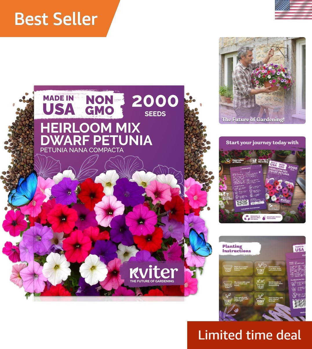 2,000 Dwarf Petunia Seeds Mix – Organic & Non-GMO for Vibrant Gardens