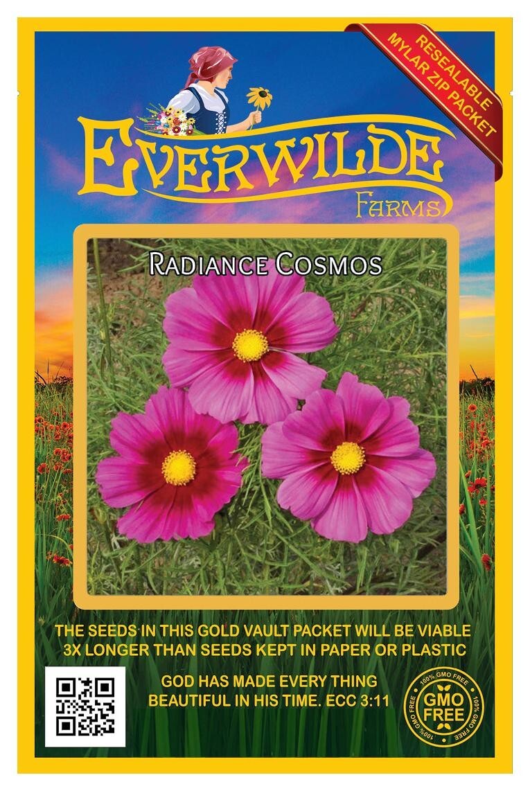 500 Radiance Cosmos Wildflower Seeds – Everwilde Farms Mylar Seed Packet