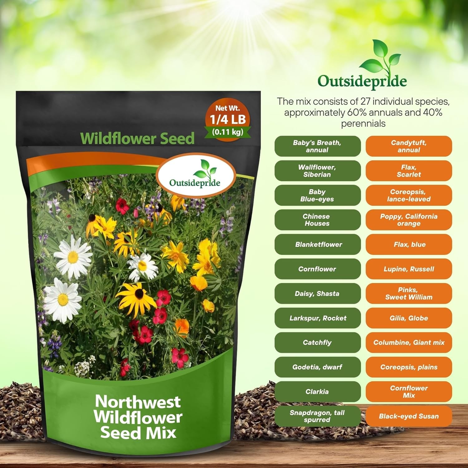 Outsidepride Northwest Wild Flower Seed Mix – 1/4 lb Premium lb.,