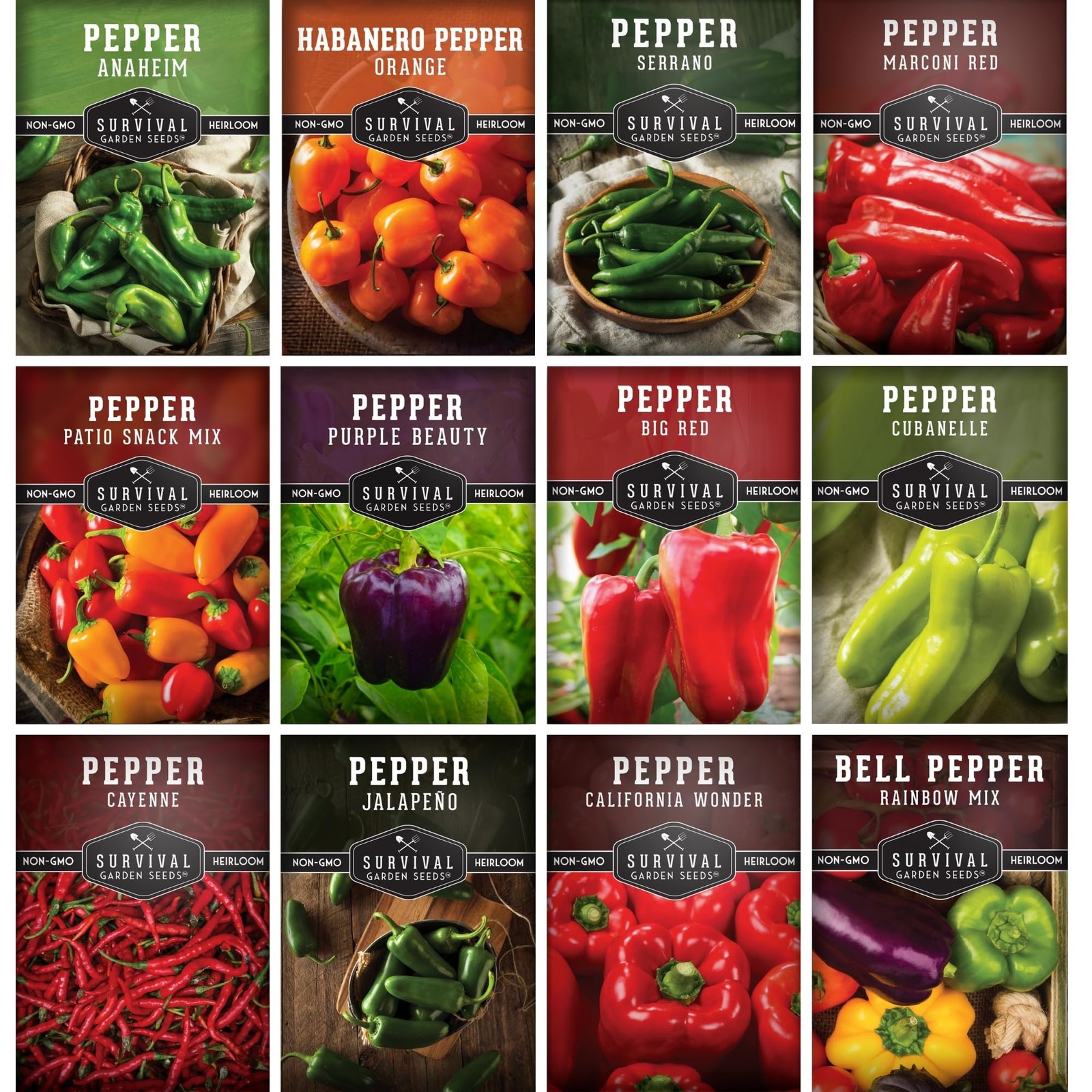 Pepper Seeds for Planting 12 Variety Pack | Jalapeño, Serrano, Cayenne, Bell…