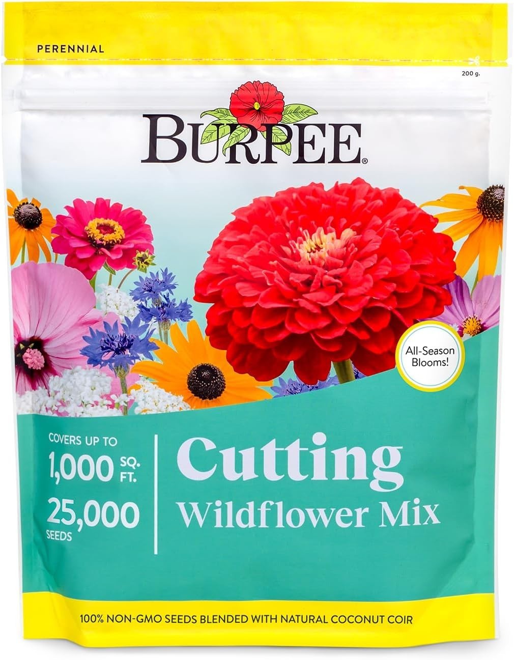 Burpee Wildflower Seeds Cutting Mix | 25,000 Bulk Seeds, Multi, 1 Bag | 15 Varie
