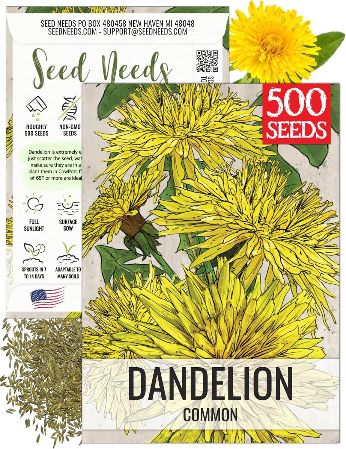 250 Pack of Non-GMO Dandelion Seeds – Grow Nutrient-Rich Greens for Your Garden