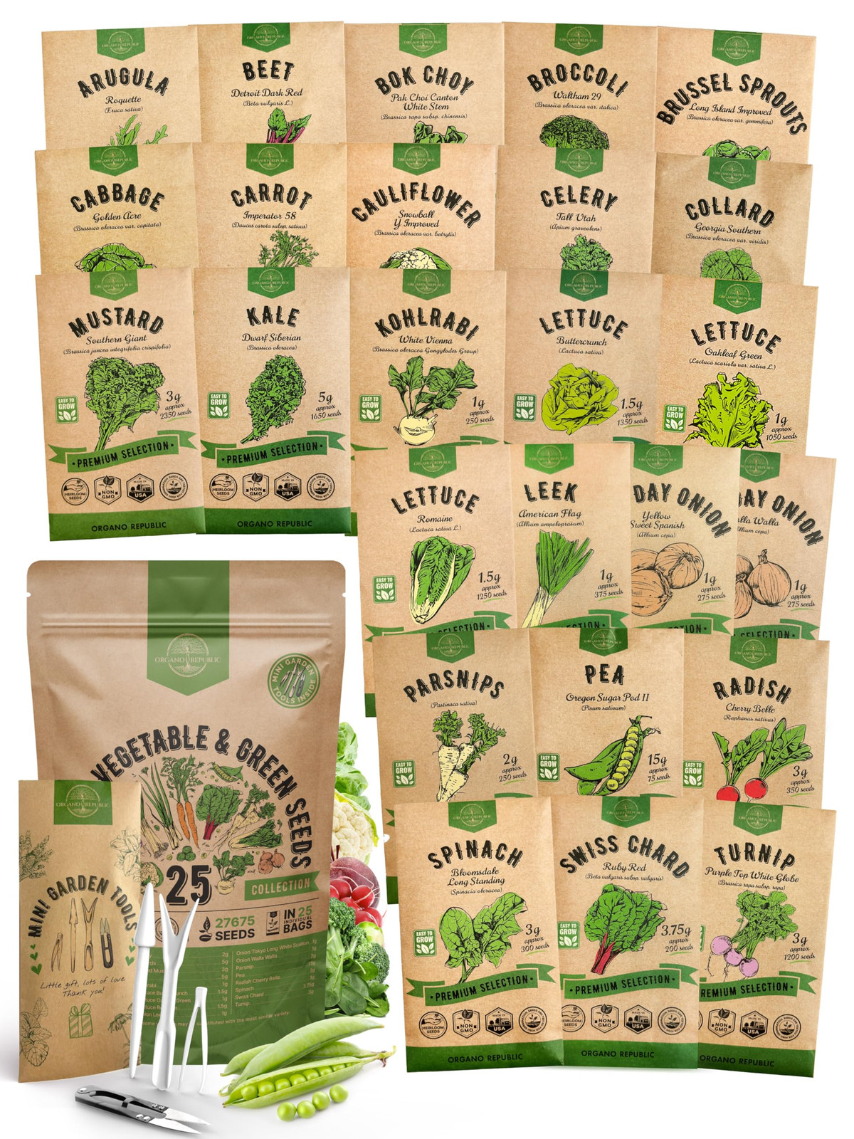 25 Winter Vegetable Garden Seeds Variety Pack for Outdoors & Indoor Home Gard…