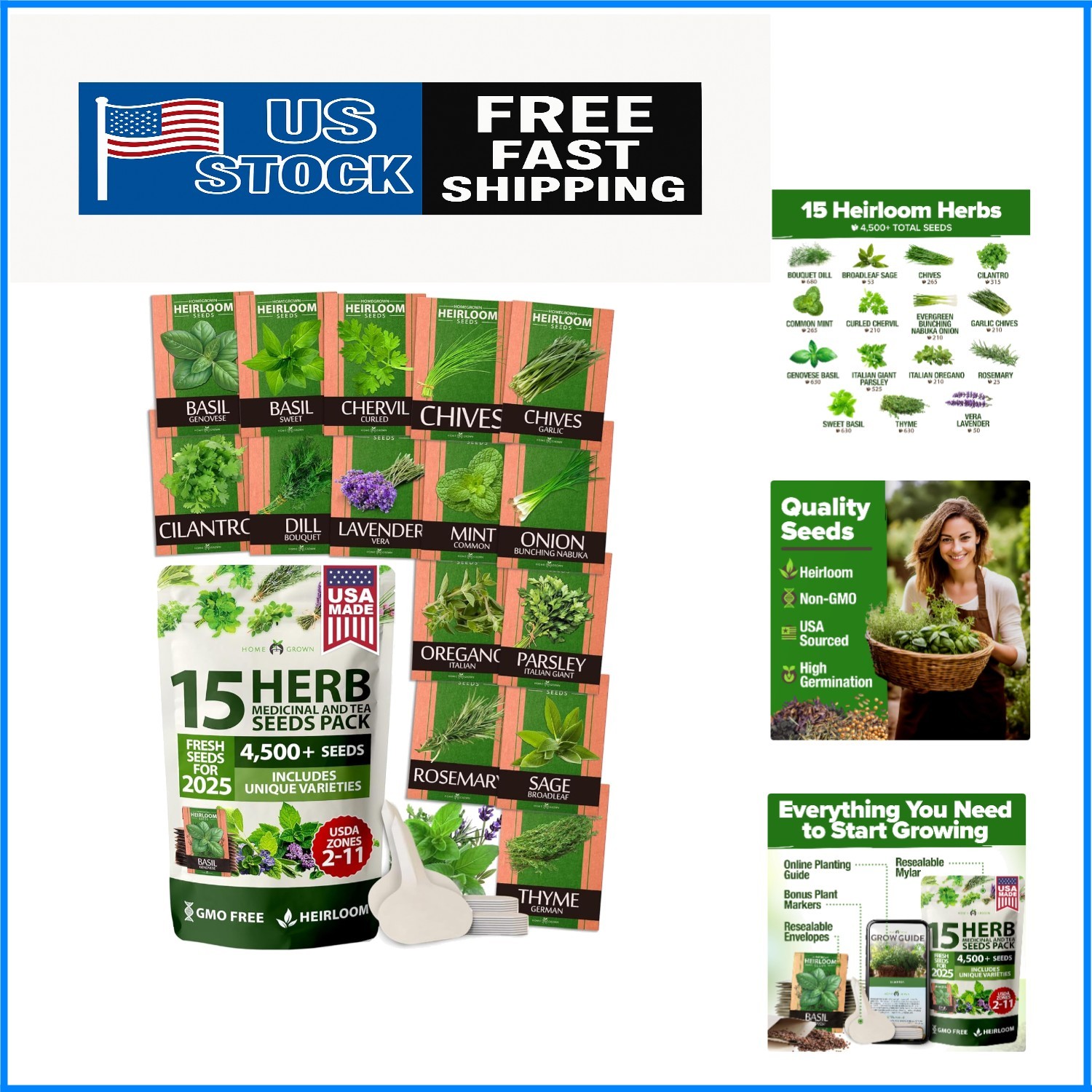15 Herb Seeds – Non-GMO Heirloom Variety for Indoor & Outdoor Gardening