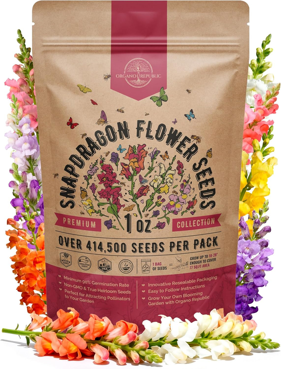 Snapdragon Flower Seeds Pack 1 Oz – over 414,500 Non-Gmo Heirloom Snapdragon See