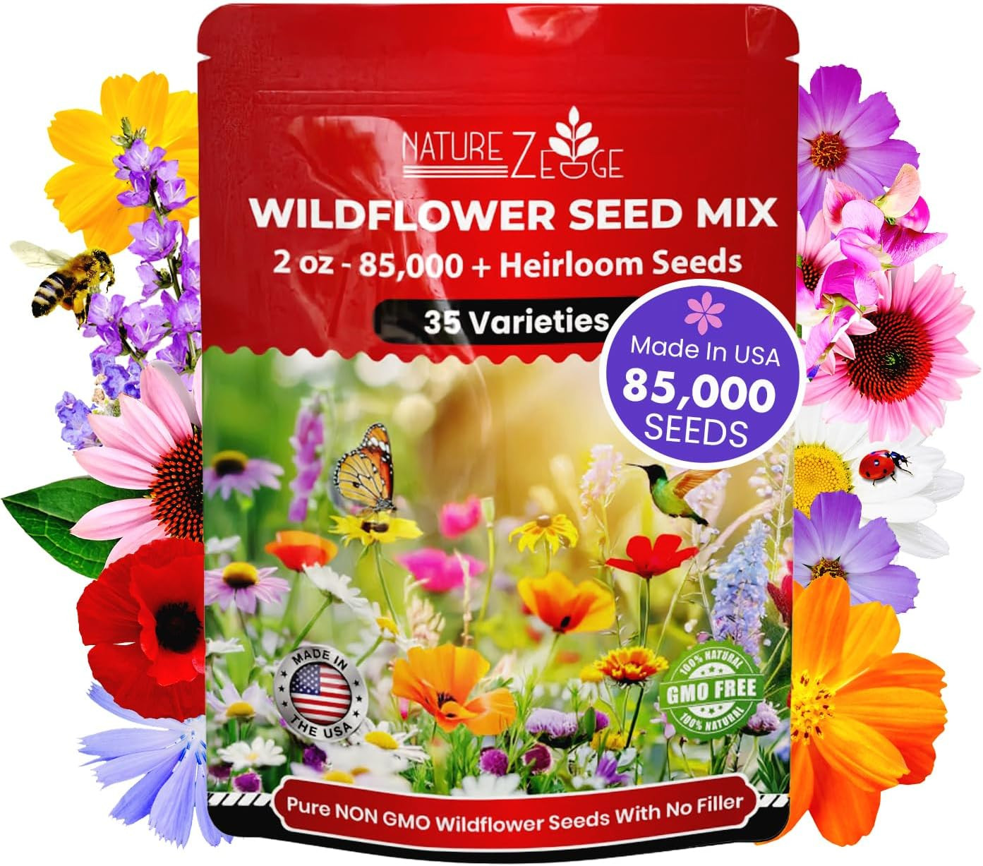 Wildflower Seed Mix 2 Oz 85,000 Seeds 35 Variety Perennial Annual Flowers for Ou
