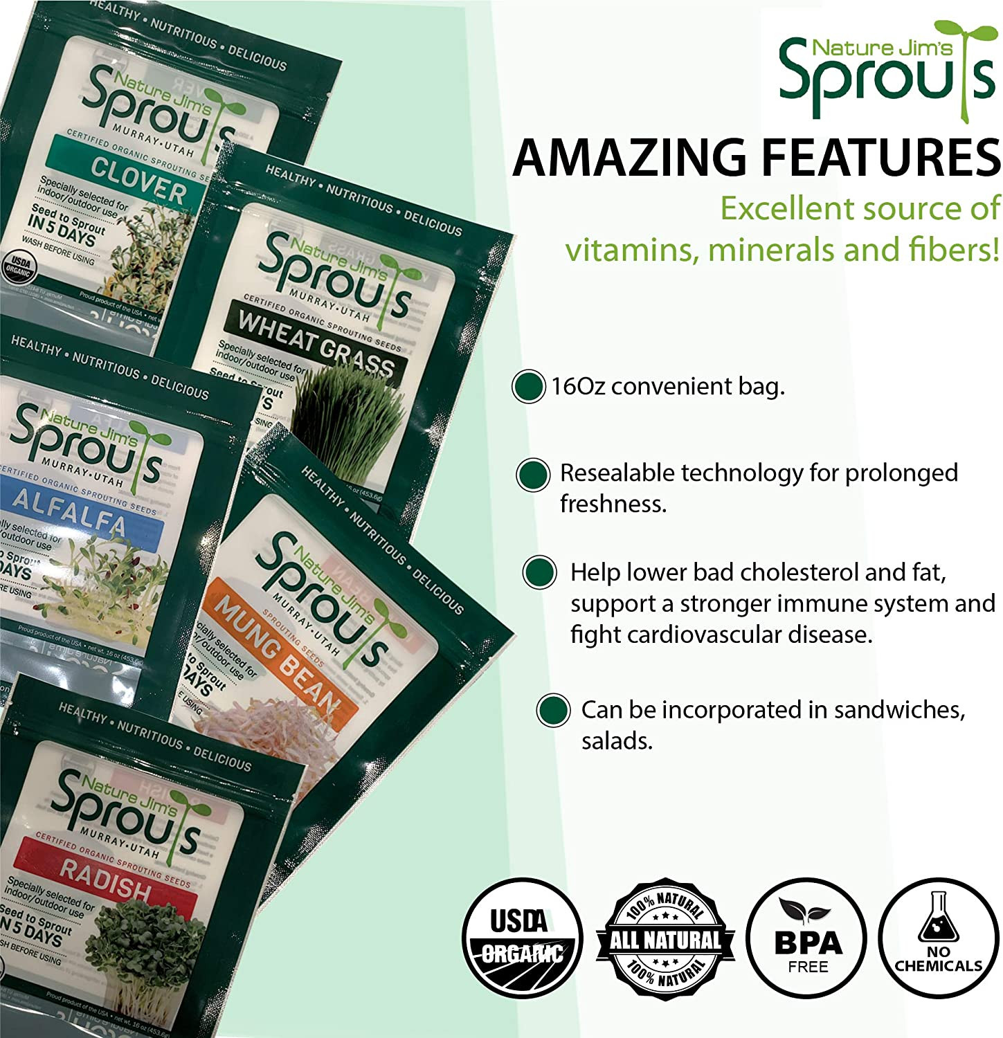 Broccoli Sprout Seeds /Nutritious Broccoli Seeds Sprout in 5 Days – 8Oz