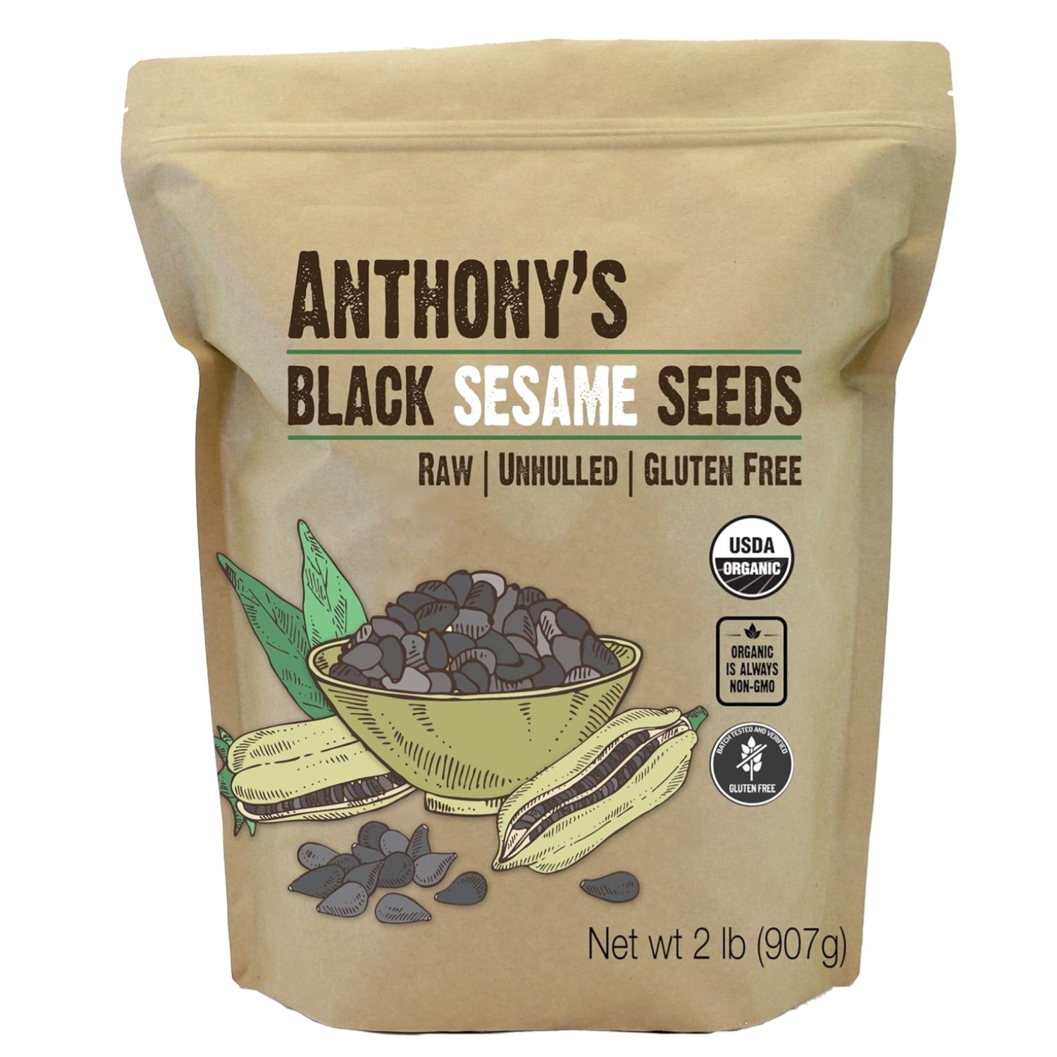 Organic Black Sesame Seeds, 2 lb, Raw, Unhulled, Batch Tested & Verified Glut…