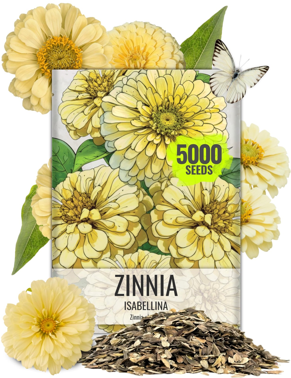 Zinnia Seeds Isabellina Yellow Fast Blooming Annual Cut Flowers, 5,000+ Seeds