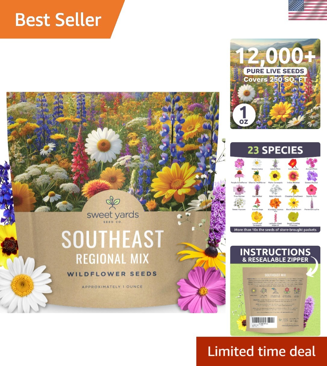 Grow a Vibrant Garden: Southeast Wildflower Mix with 12,000 Seeds Included