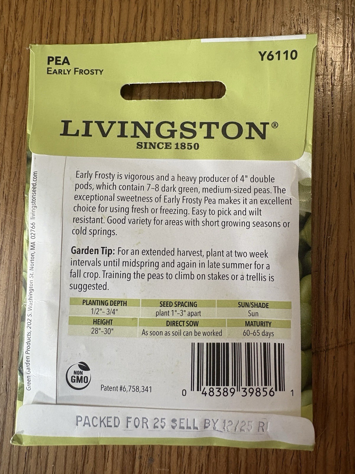 Livingston Seed Company Early Frosty Heirloom Non-GMO Pea Vegetable Seeds