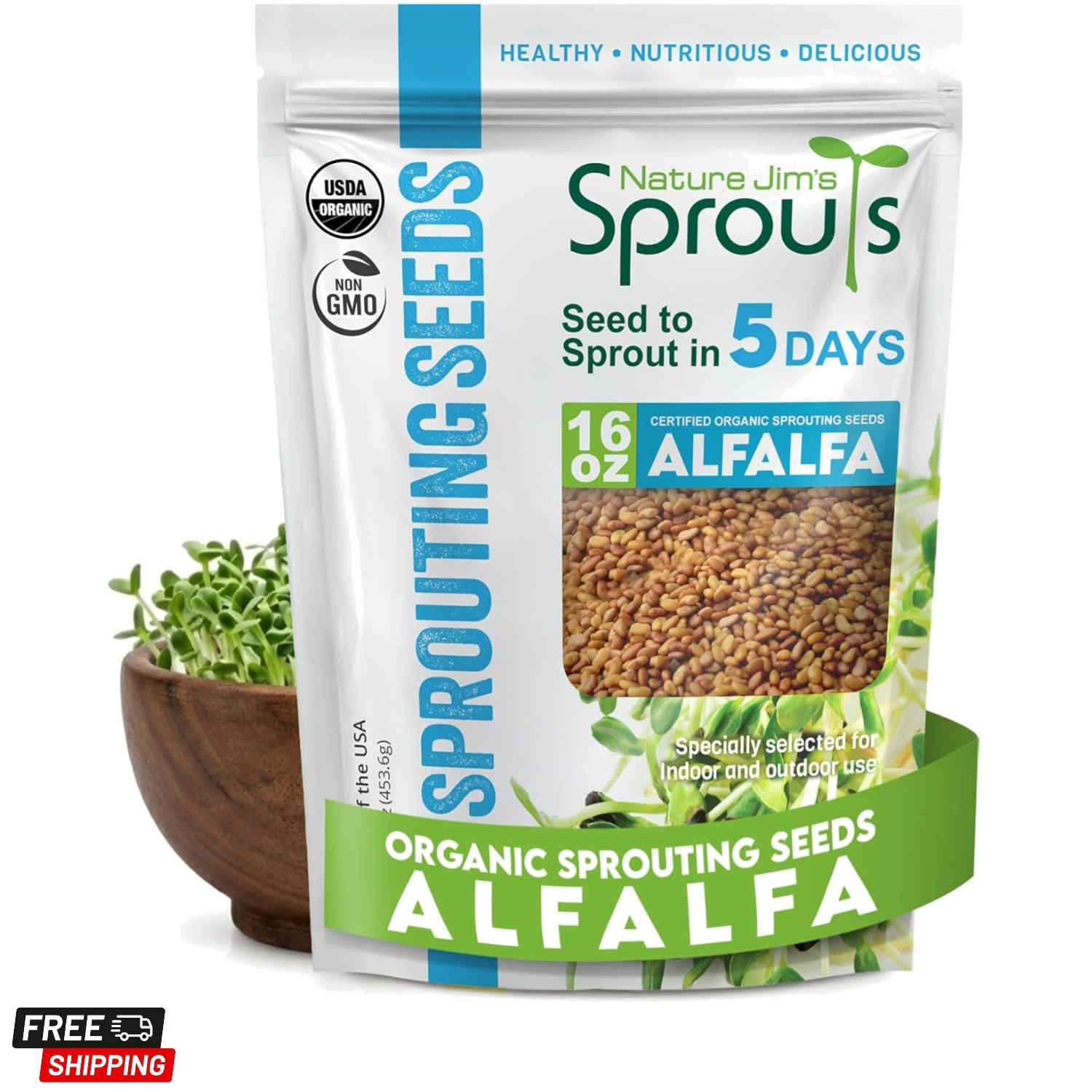 Alfalfa Seeds – Non-GMO Organic Sprout for Growing & Planting – Resealable B…