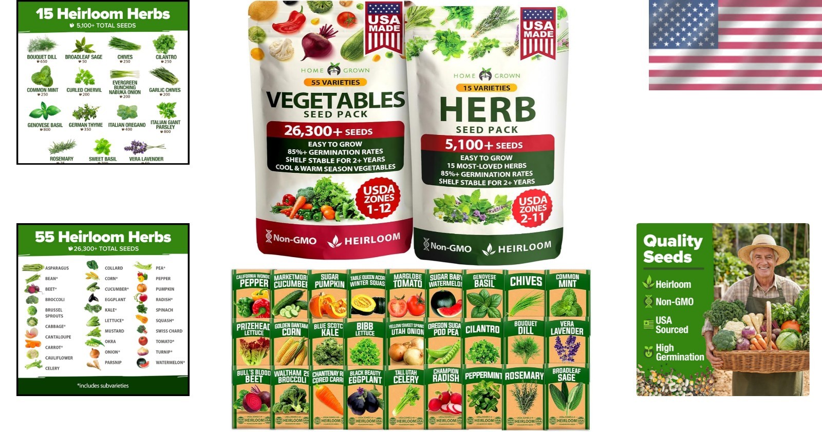 70 Variety Non-GMO Heirloom Seed Kit – 32,000+ Seeds for -Round Gardening