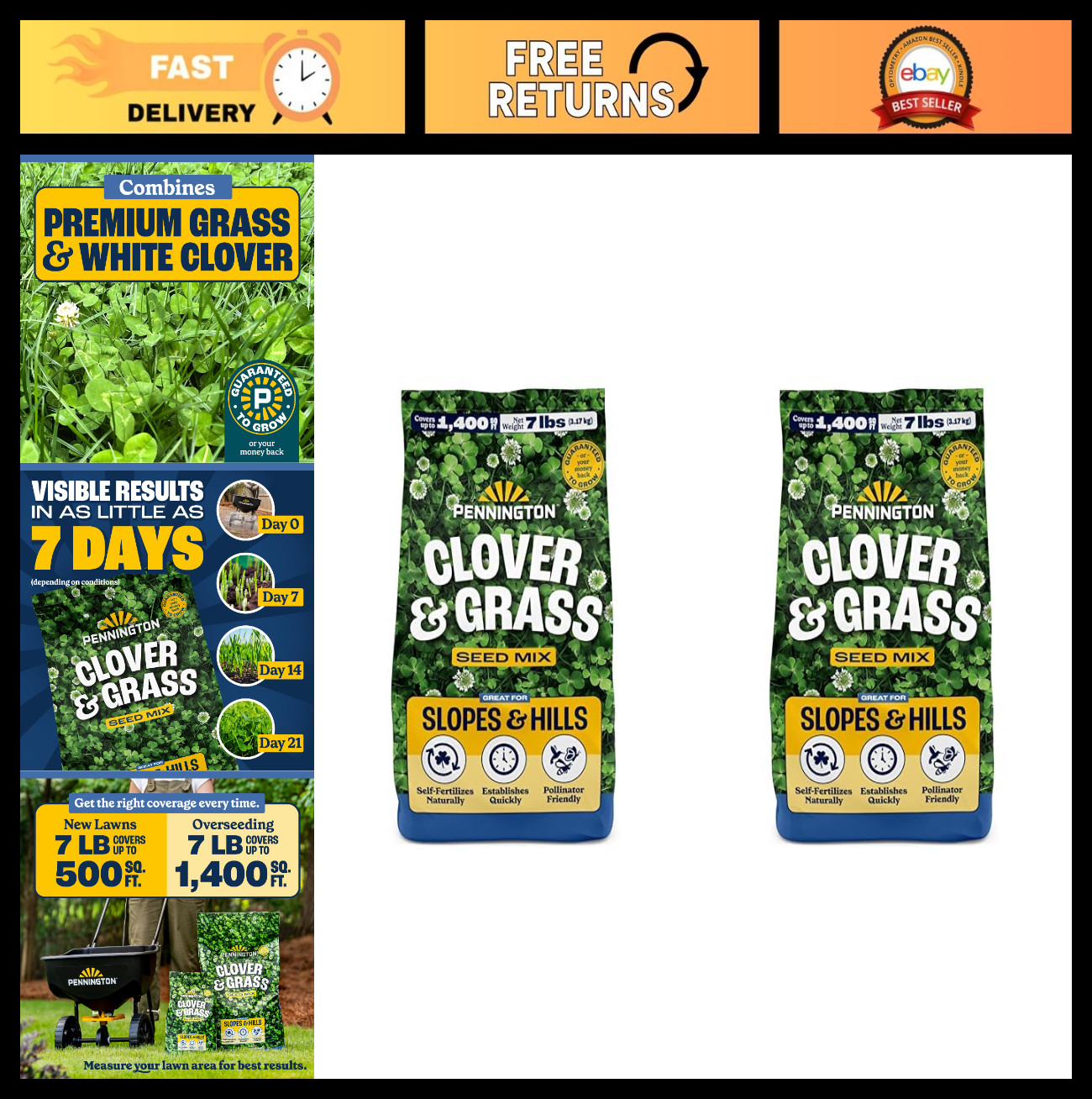 Clover & Grass Seed Mix – 7 lb Pack of 2 – Ideal for Lawns & Gardens