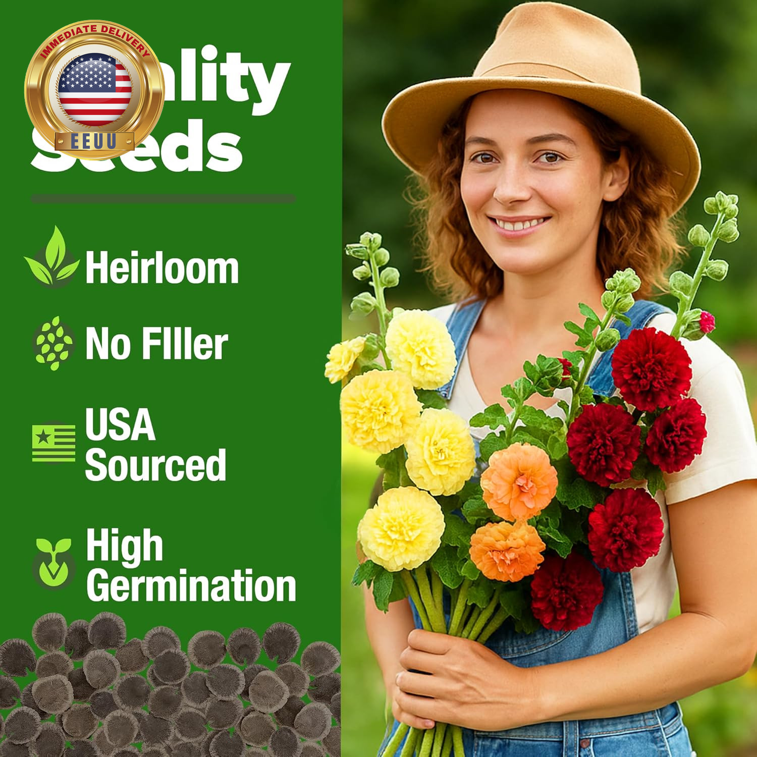 Hollyhock Summer Carnival Mix Flower Seeds – Alcea Rosea, Premium Annual Flower