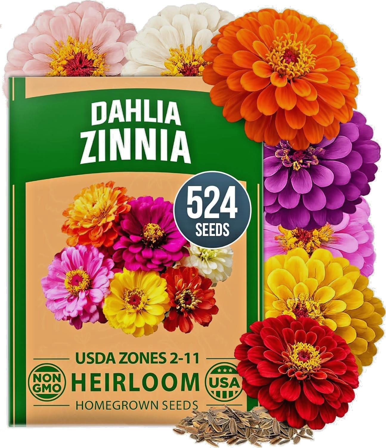 HOME GROWN Zinnia Dahlia Seeds Pack for 2026 Non GMO 524 Flower Seeds | Vibrant