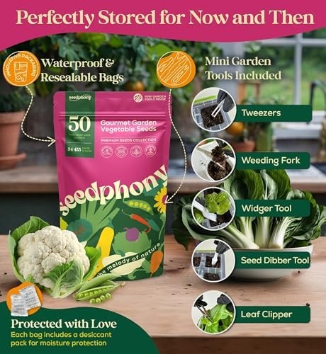 50 Gourmet Vegetable Seeds Variety Pack – Non-GMO Heirloom Seeds for Indoor/Outd