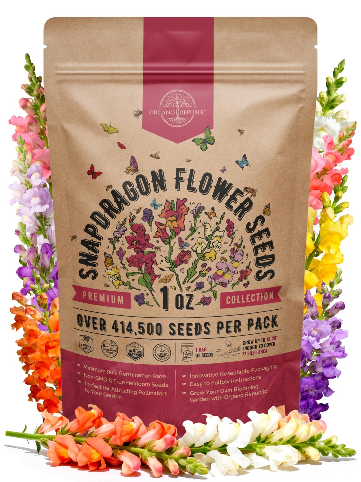 Non-GMO Snapdragon Flower Seeds 1 oz – 414,500 Heirloom Seeds for Indoor/Outdoor