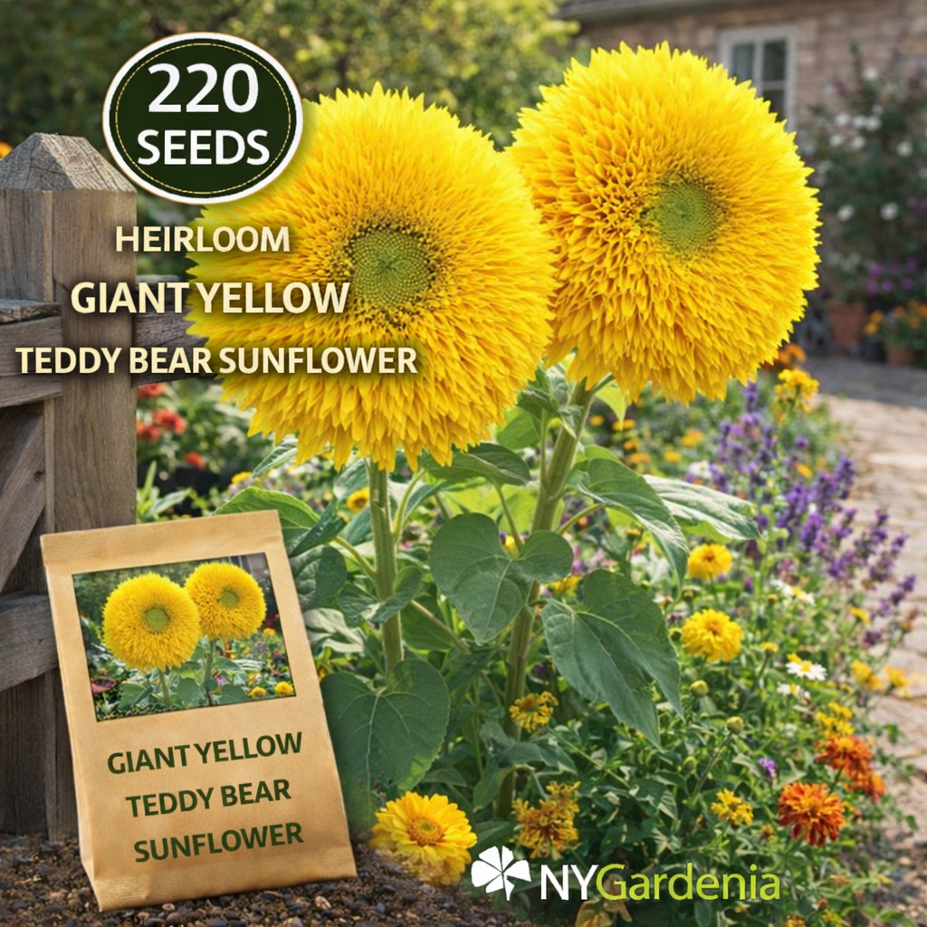 220 Giant Yellow Teddy Bear Sunflower Seeds Heirloom Garden Easy Grow