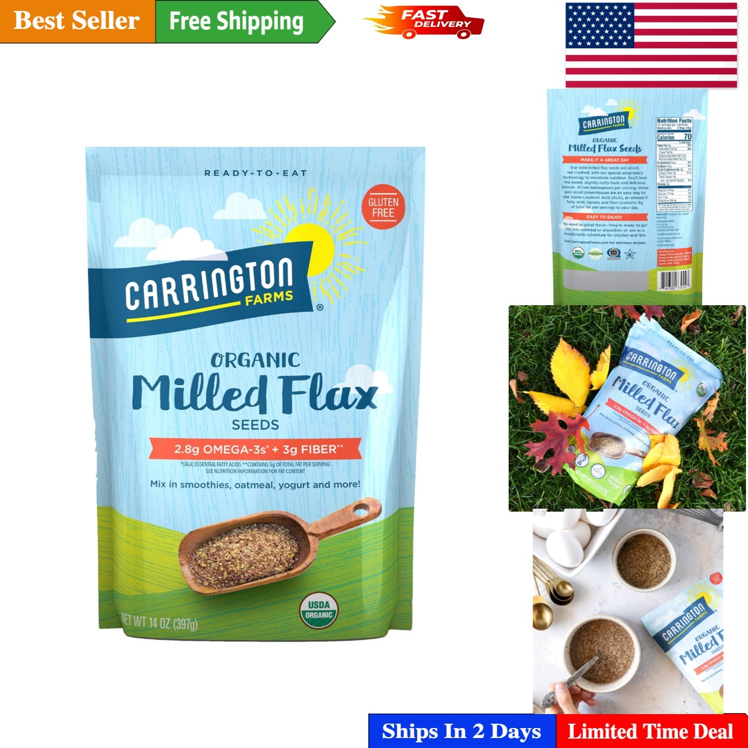 Nutrient-Rich Organic Milled Flax Seed in 14 Ounce Pouch—Delicious and Versatile