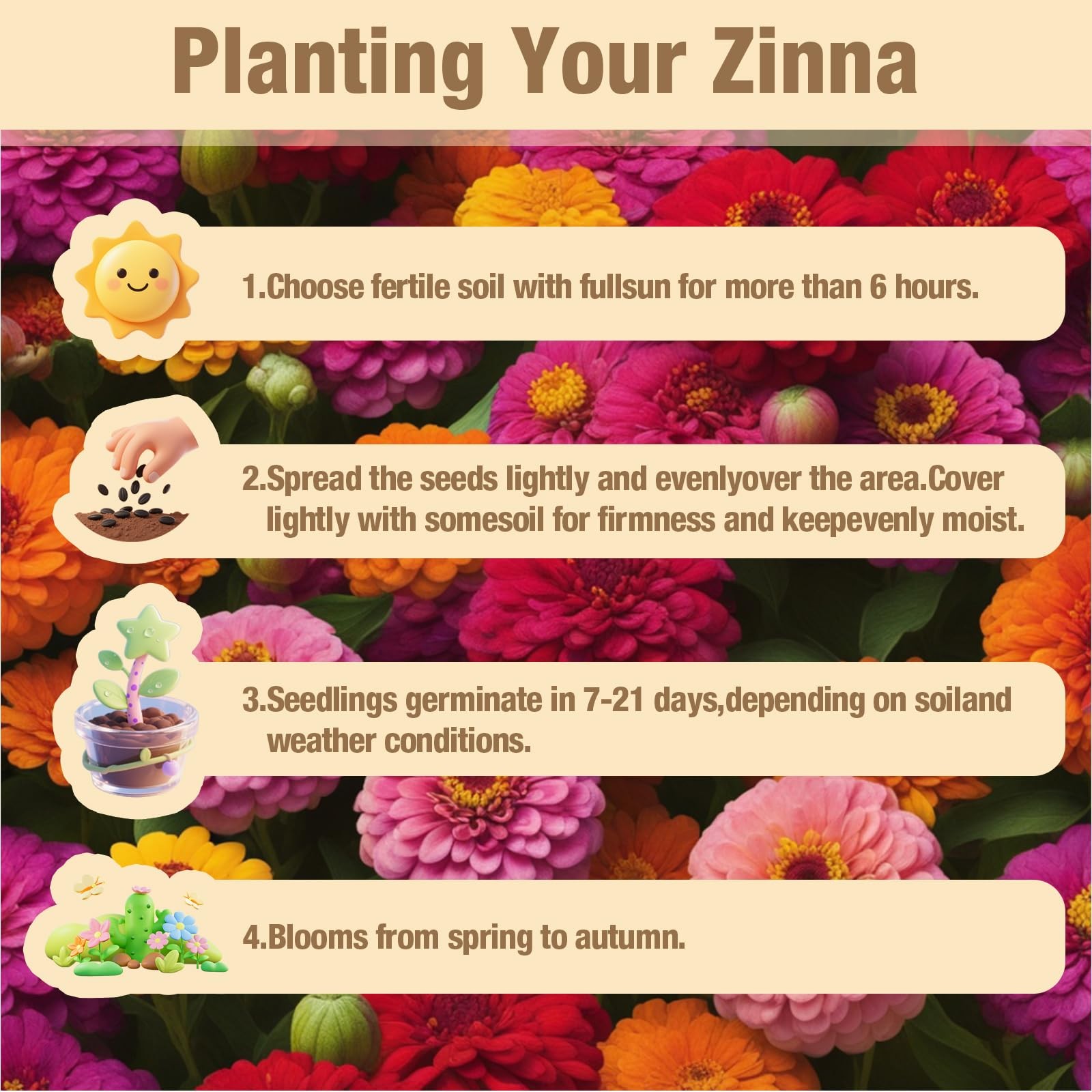Zinnia Flower Seeds Mixed Colors, Wildflower Garden Large Blooms 2oz 8000 Set